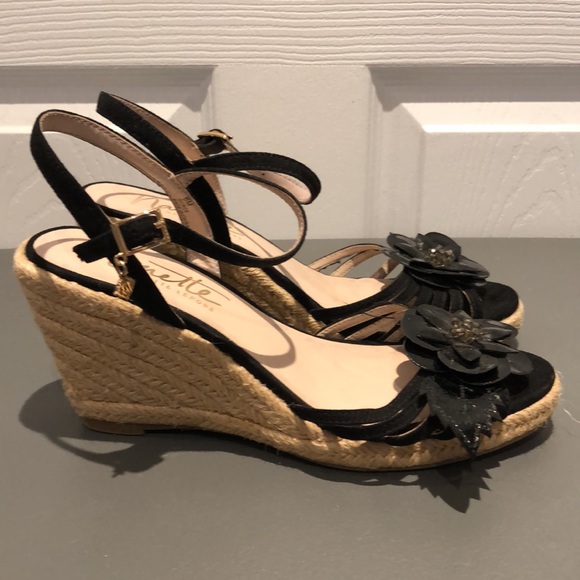 Nanette Lepore | EUC Black Espadrille Wedges with Flower Detail - Picture 2 of 9
